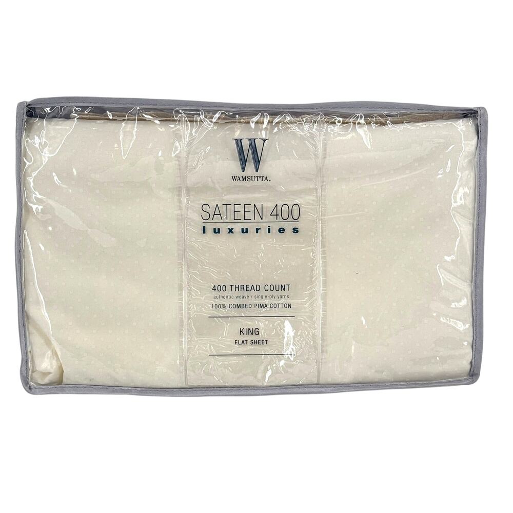 Wamsutta Sateen 400 King Flat Sheet 400TC Pima Cotton Spa Lace Trim Dot